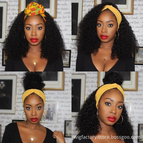 factory price human hair head band wig,kinky curly headband wig virgin hair,100 human hair wigs with headband for black woman